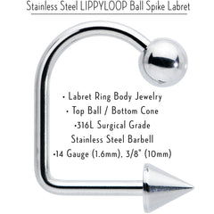 14G Stainless Steel LIPPYLOOP Ball Spike Labret