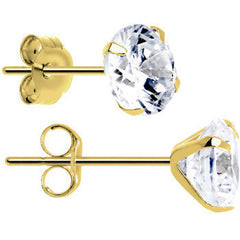 14k Gold .47 Carat Cubic Zirconia Solitaire Stud Earrings