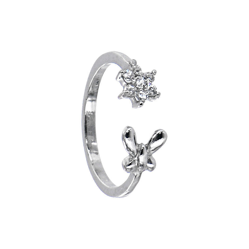 Sterling Silver 925 Cubic Zirconia Flower Butterfly Toe Ring