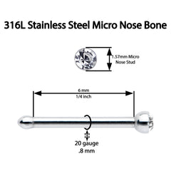 20G Stainless Steel Crystalline Gem Micro Nose Bone
