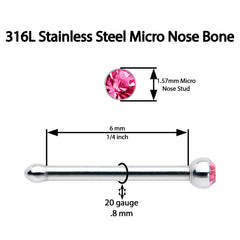 20G Stainless Steel Pink Gem Micro Nose Bone