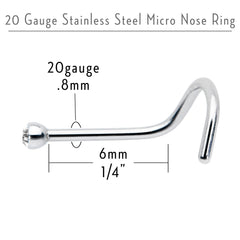 20G Stainless Steel Crystalline Gem Micro Nose Ring Twister