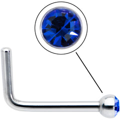 20G Stainless Steel Sapphire Blue Gem Micro Nose Ring L-Shaped