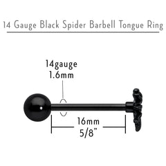 Black Titanium Anodized 3-D Spider Barbell Tongue Ring