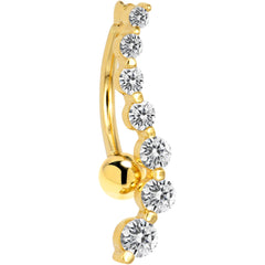 16G Solid 14k Yellow Gold Top Mount Cubic Zirconia Journey Belly Ring