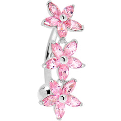 16G Solid 14k White Gold Pink Reverse Cubic Zirconia Lily Drop Belly Ring