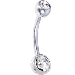 16G Solid 14k White Gold Cubic Zirconia Double Gem Belly Ring