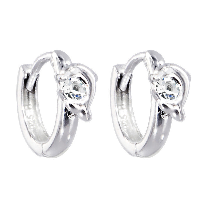 Sterling Silver Cubic Zirconia DOLPHIN Huggy Hoop Earrings