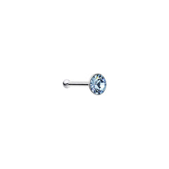 925 Silver 2mm Round Aqua Nose Bone Created with Crystals