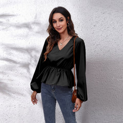 Elegant Women's Casual Shirt with Lantern Sleeves