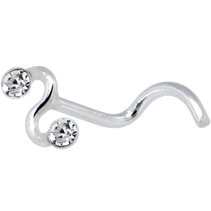 925 Silver Squiggle Clear Nose Ring Created with Crystals