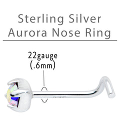 Sterling Silver 3mm Aurora Nose Ring Created with Crystals