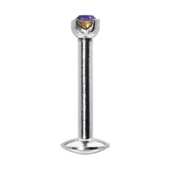 16G Purple 2mm Gem Internally Threaded Labret Monroe Tragus