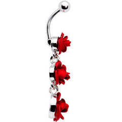 Ruby Red ROSE BOUQUET Dangle Belly Ring