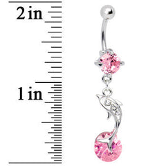 Leaping for Joy Dolphin Pink CZ Belly Ring