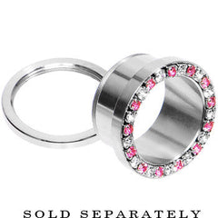 7/8 Stainless Steel Pink Clear Gem Screw Fit Tunnel