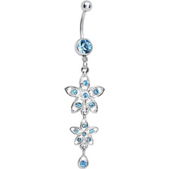 Aqua Gem Duet Flowers Belly Ring