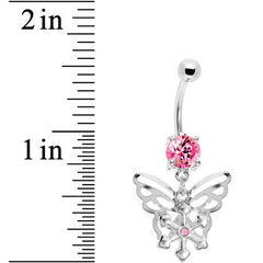 Pink Gem Encompass Butterfly Belly Ring