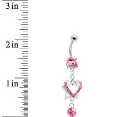 Pink Gem Falling Star Heart Drop Belly Ring
