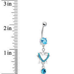 Aqua Gem Falling Star Heart Drop Belly Ring