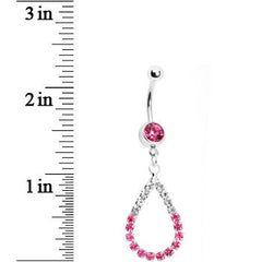 Clear Pink Jeweled Teardrop Belly Ring