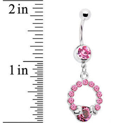 Pink Gem Wrap Me in Love Heart Dangle Belly Ring