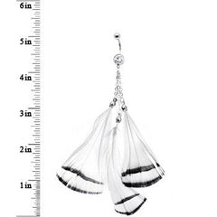 White with Black Stripe Feather Drop Belly Ring