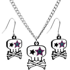 Starry Eyed Skull and Crossbones Earring and Necklace Set