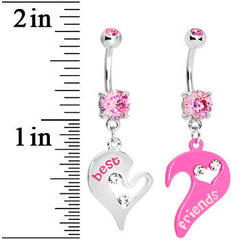 Pink Open Heart Best Friends Belly Ring Set