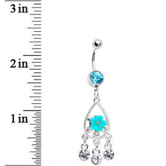 Floral Aqua Teardrop Chandelier Belly Ring