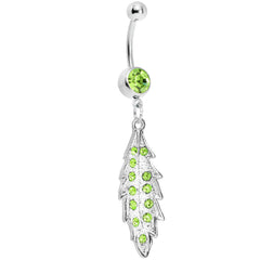 Green Gem Shimmering Leaf Dangle Belly Ring