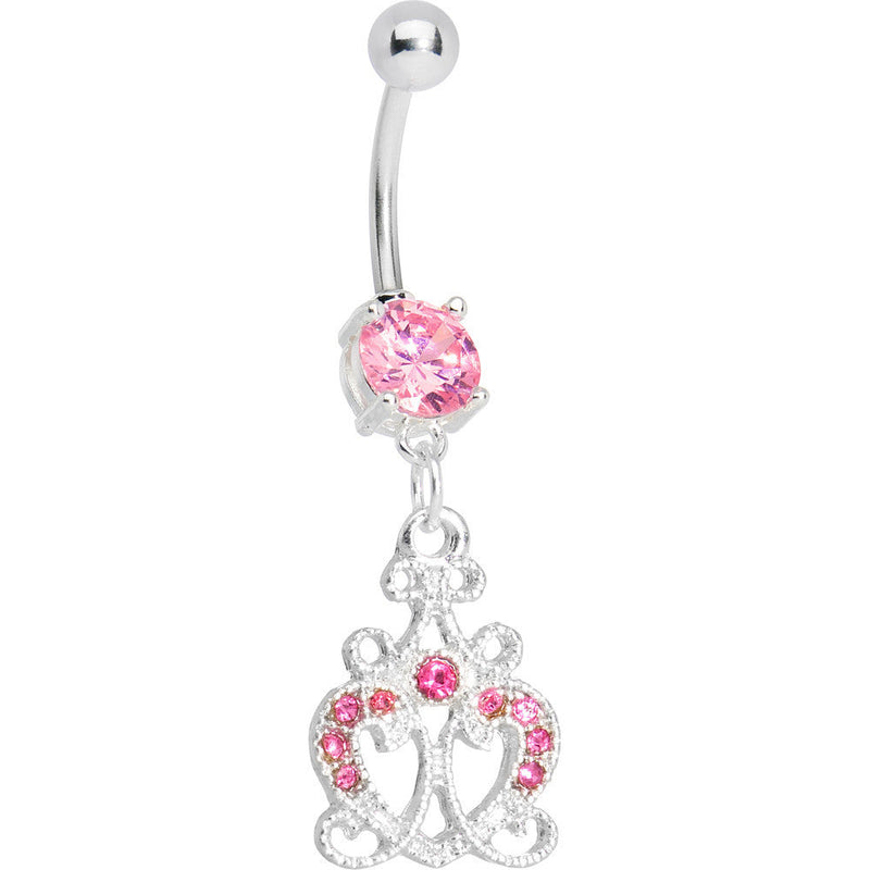 Pink Gem Princess Heart Dangle Belly Ring