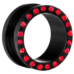 18mm Black Anodized Titanium Red Gem Screw Fit Tunnel