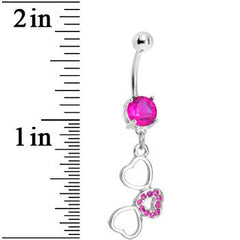 Fuchsia Pink Gem Flowing Hearts Belly Ring