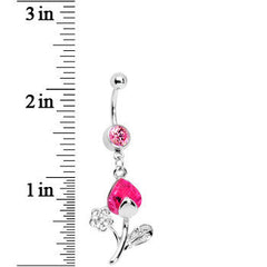 Pink Gem Tulip Flower Belly Ring
