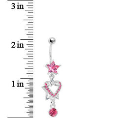 Pink Gem Heart of a Star Drop Belly Ring