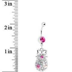 Pink Gem Bow and Paved Teardrop Belly Ring
