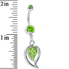 Peridot Green Gem Stylish Paved Leaf Belly Ring
