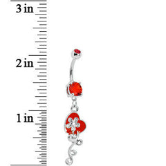 Red Gem Flower Vine Heart Belly Ring