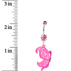 Neon Pink Butterfly Belly Ring