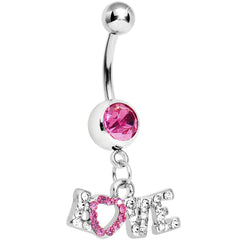Pink Gem Love Script Belly Ring