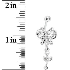 Crystalline Gem Butterfly Flower Drop Belly Ring