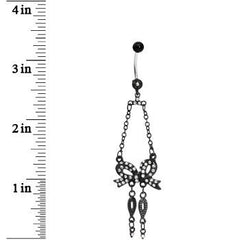 Dark Beauty Chained Bow Dangle Belly Ring