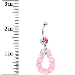Pink Hearts with Ribbon Teardrop Belly Ring