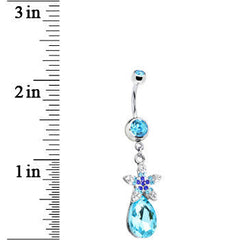 Aqua Gem Exotic Flower Teardrop Belly Ring