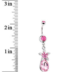 Pink Gem Exotic Flower Teardrop Belly Ring