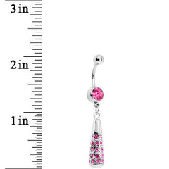 Pink Gem Paved Drop Dangle Belly Ring
