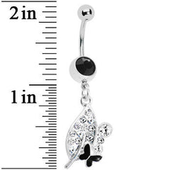 Crystalline Leaf Black Butterfly Belly Ring