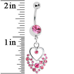 Dazzling Pink Embellished Heart Dangle Belly Ring