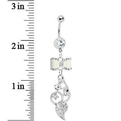 White Enamel Bowtie Winding Vine Belly Ring